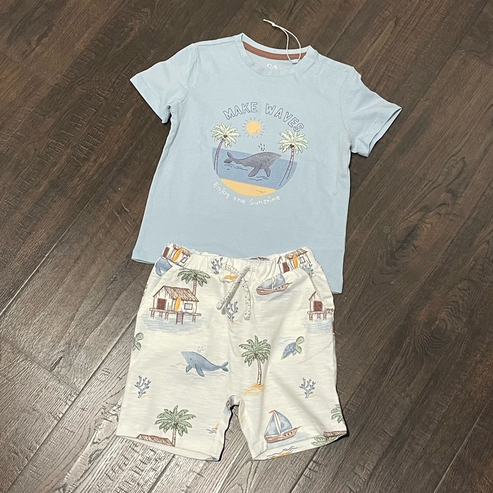 Light Blue 'Make Waves' Kids Pajama Set with Printed Shorts